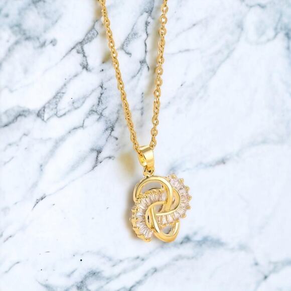 Gold Plated Stainless Steel Knot Zircon Necklace - Picture 3 of 4